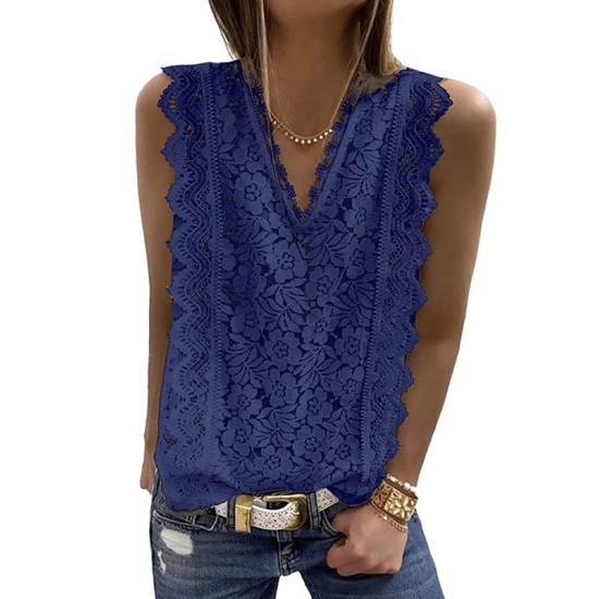 Original Lace Embroidered Solid Color Falbala Vest Top