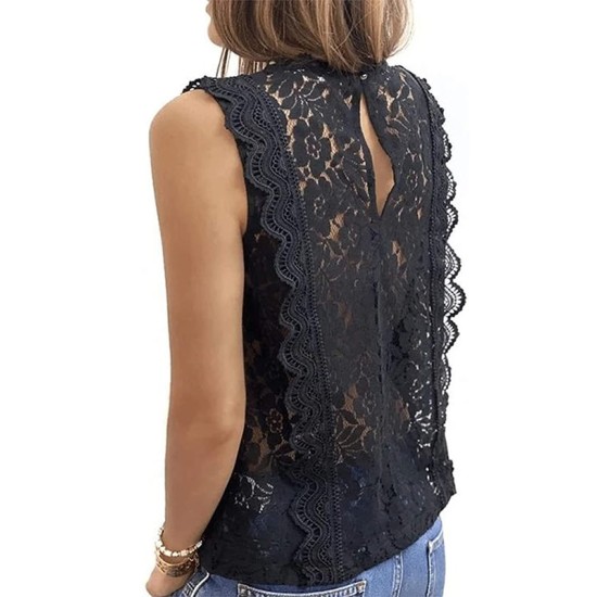 Original Lace Embroidered Solid Color Falbala Vest Top