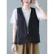 Simple Loose V-Neck Solid Color Vest