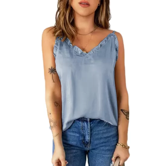 Casual Solid Color Falbala Camisole Vest Top