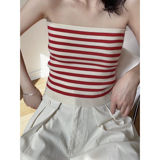 Simple Casual Striped Strapless Top