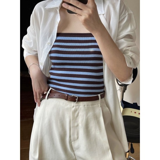 Simple Casual Striped Strapless Top