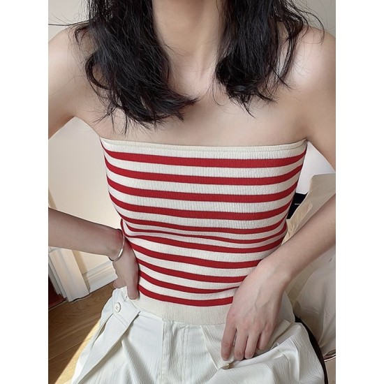 Simple Casual Striped Strapless Top