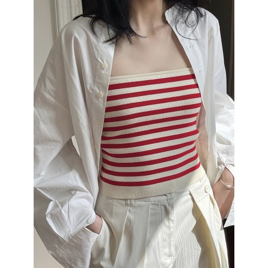 Simple Casual Striped Strapless Top