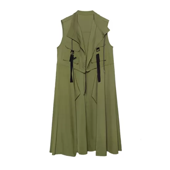 Casual Asymmetric Split-Joint Drawstring Vest Dress Outerwear