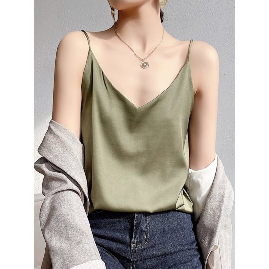 Simple Casual Solid Color Spaghetti-Neck Vest Top