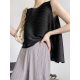 Simple Loose Sleeveless Pleated Asymmetric Solid Color Round-Neck Vest Top