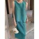 Simple Loose Sleeveless Pleated Asymmetric Solid Color Round-Neck Vest Top