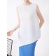 Simple Loose Sleeveless Pleated Asymmetric Solid Color Round-Neck Vest Top