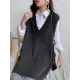 Trendy Sleeveless Split-Side Solid Color V-Neck Knitted Vest