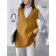 Trendy Sleeveless Split-Side Solid Color V-Neck Knitted Vest