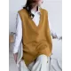 Trendy Sleeveless Split-Side Solid Color V-Neck Knitted Vest