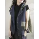 Artistic Retro Loose Denim Sleeveless Buttoned Contrast Color Hooded Vest Outerwear