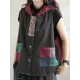 Artistic Retro Loose Denim Sleeveless Buttoned Contrast Color Hooded Vest Outerwear