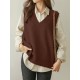 Casual Loose Sleeveless Solid Color V-Neck Sweater Vest Outerwear