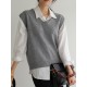 Casual Loose Sleeveless Solid Color V-Neck Sweater Vest Outerwear