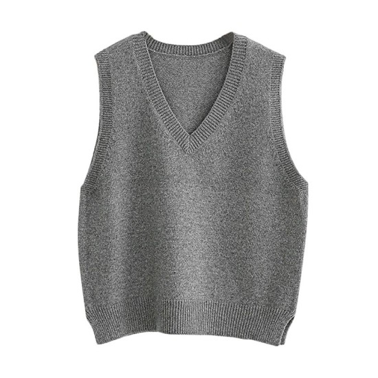 Casual Loose Sleeveless Solid Color V-Neck Sweater Vest Outerwear