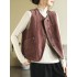 Vintage Sleeveless Loose Buttoned Split-Joint Solid Color Round-Neck Vest Outerwear