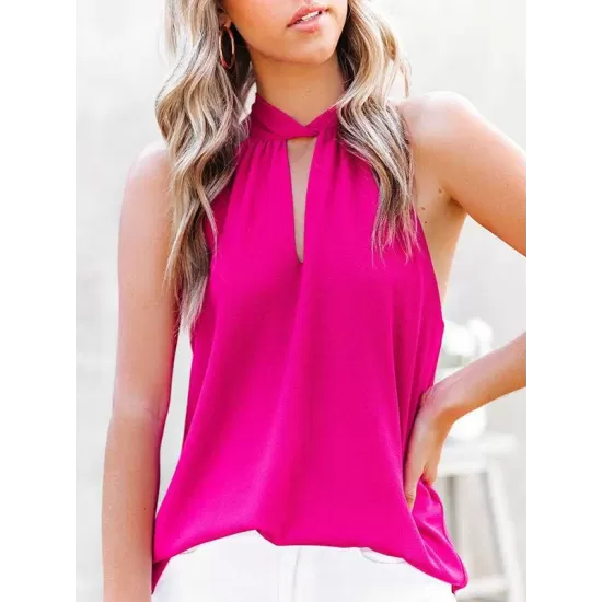 Stylish Selection Loose Solid Color Halter-Neck Vest Top