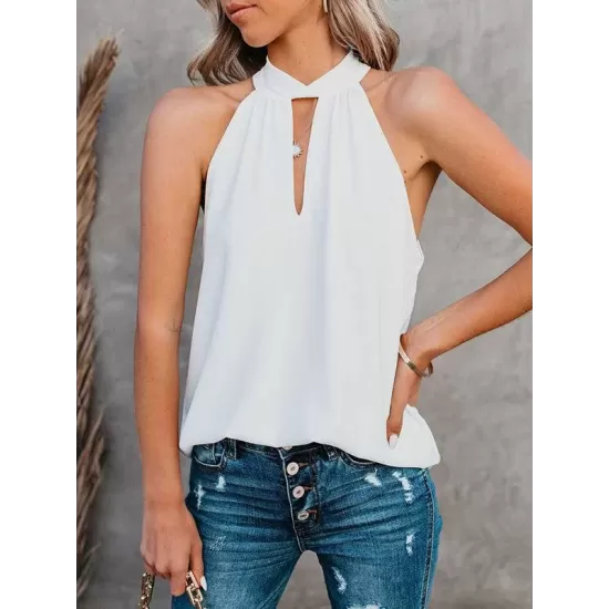 Stylish Selection Loose Solid Color Halter-Neck Vest Top