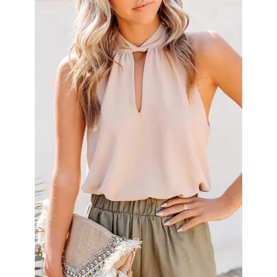 Stylish Selection Loose Solid Color Halter-Neck Vest Top