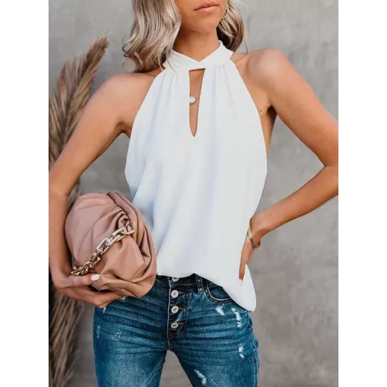 Stylish Selection Loose Solid Color Halter-Neck Vest Top