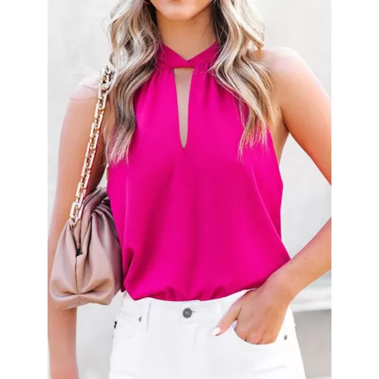 Stylish Selection Loose Solid Color Halter-Neck Vest Top