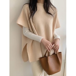 Casual Loose Short Sleeves Solid Color Round-Neck Sweater Tops Vest Top