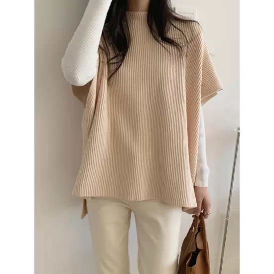 Casual Loose Short Sleeves Solid Color Round-Neck Sweater Tops Vest Top