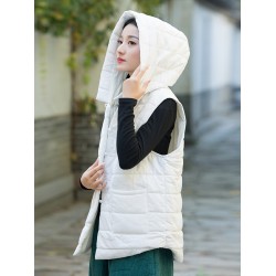 Simple Sleeveless Loose Keep Warm Cotton Quilted Solid Color Hooded Vest Outerwear