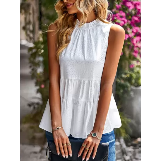 Casual Sleeveless Falbala Round-Neck Vest Top