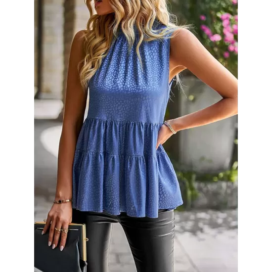 Casual Sleeveless Falbala Round-Neck Vest Top