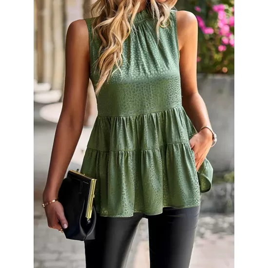 Casual Sleeveless Falbala Round-Neck Vest Top