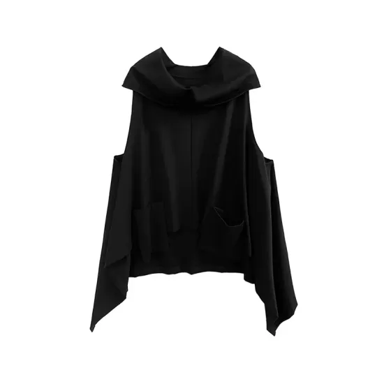 High-Low Irregular Clipping Hooded Solid Color Heaps Collar Vest Top