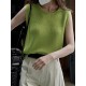 Hollow Solid Color Loose Sleeveless Round-neck Vest Top