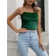 Solid Color Velvet Skinny Sleeveless Spaghetti-Neck Vest Top