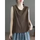 Solid Color Loose Sleeveless Round-neck Knitting Vest Top