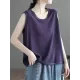 Solid Color Loose Sleeveless Round-neck Knitting Vest Top