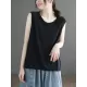 Solid Color Loose Sleeveless Round-neck Knitting Vest Top