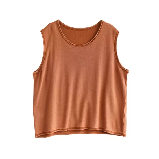 Solid Color Loose Sleeveless Round-neck Knitting Vest Top