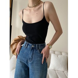 Adjustable Solid Color Skinny Spaghetti-Neck Vest Top