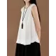 Fringed Solid Color Loose Sleeveless Round-Neck Vest Top