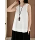 Fringed Solid Color Loose Sleeveless Round-Neck Vest Top