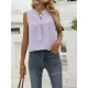 Pleated Solid Color Loose Sleeveless V-Neck Vest Top