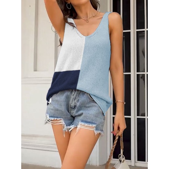 Multi-Colored Sleeveless V-neck Vest Top