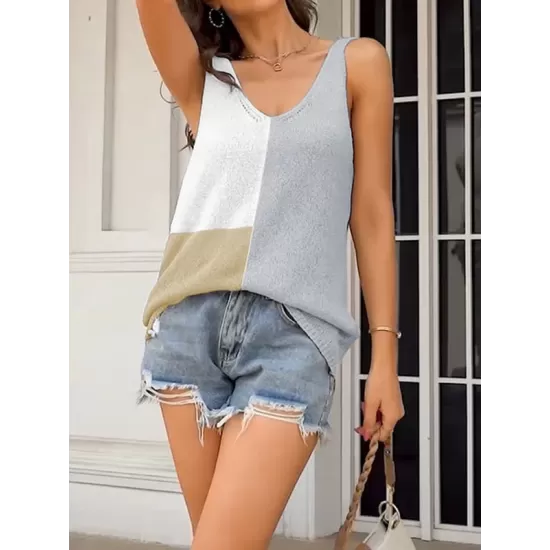 Multi-Colored Sleeveless V-neck Vest Top