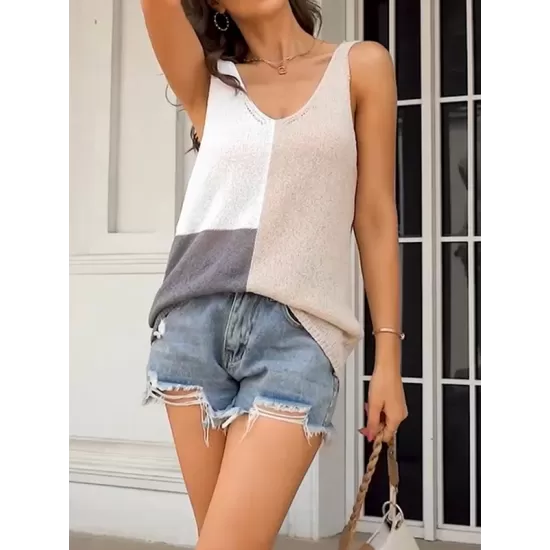 Multi-Colored Sleeveless V-neck Vest Top