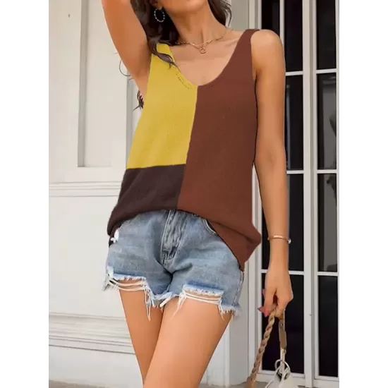 Multi-Colored Sleeveless V-neck Vest Top