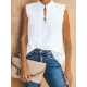 Pleated Solid Color Loose Sleeveless Stand Collar Vest Top