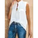 Pleated Solid Color Loose Sleeveless Stand Collar Vest Top